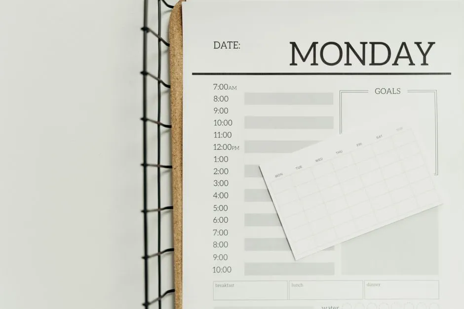 A paper planner open on a table, used to illustrate planning around fiscal-year milestones.